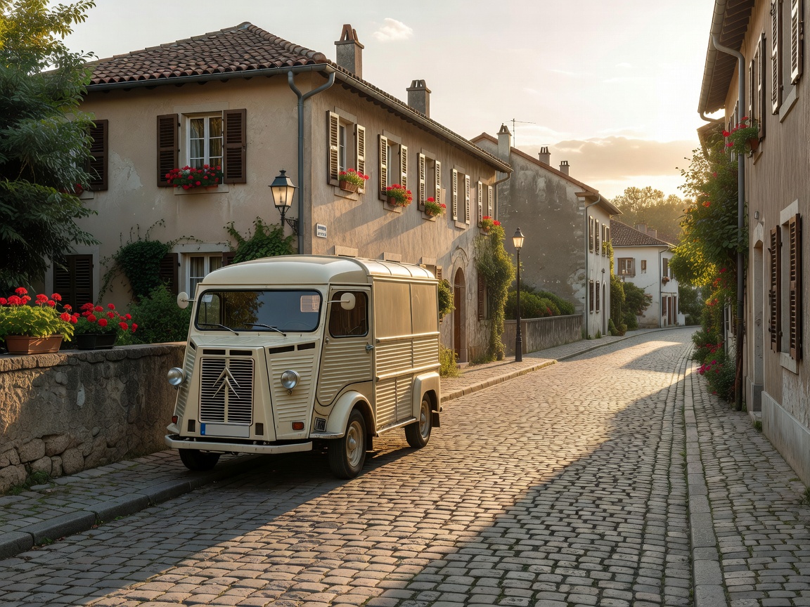 European city van parked neatly beside a quiet residential lane